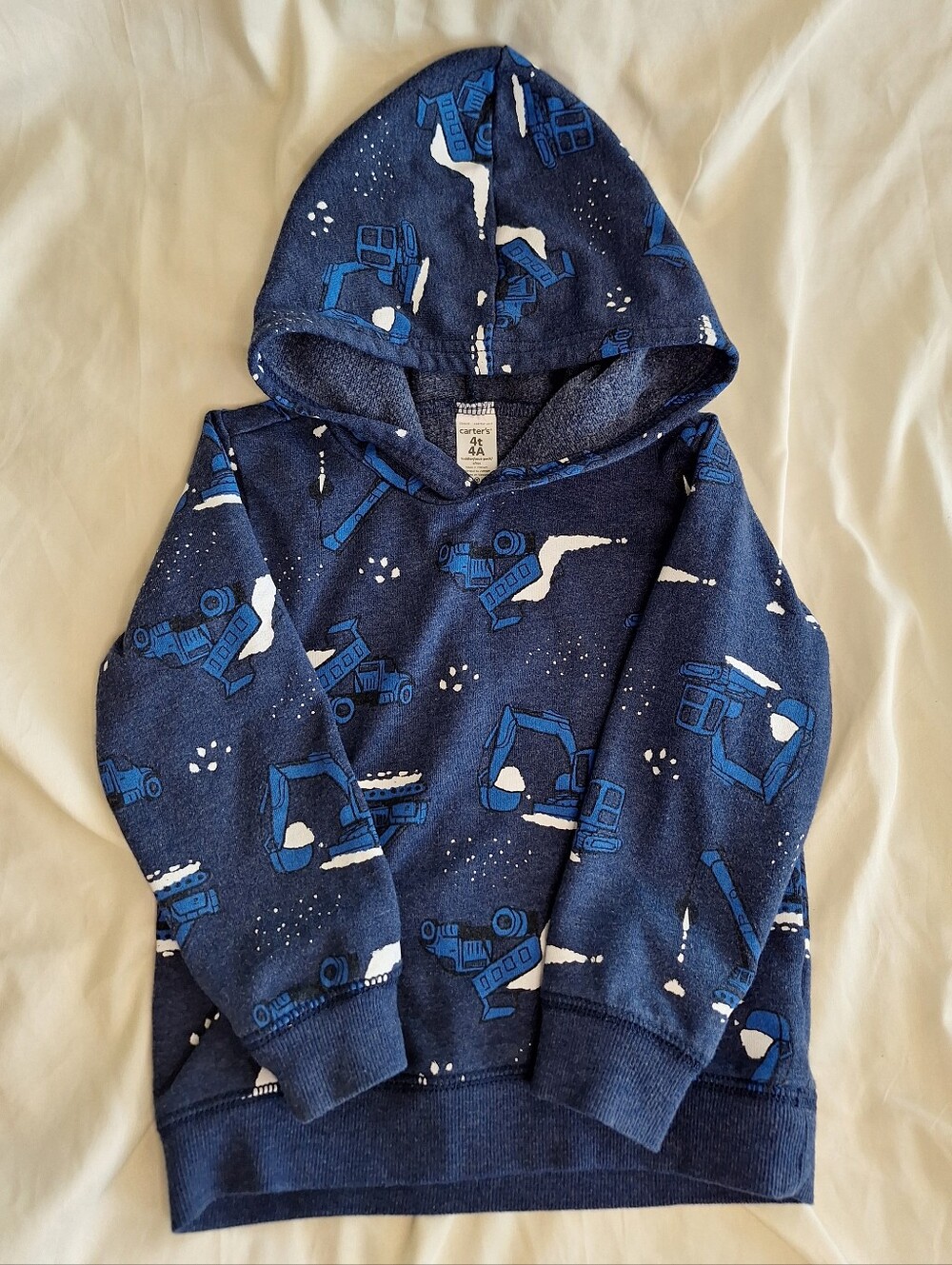 CARTER'S Kids Navy Hooded Pullover with Blue Excavator Print Size 4T